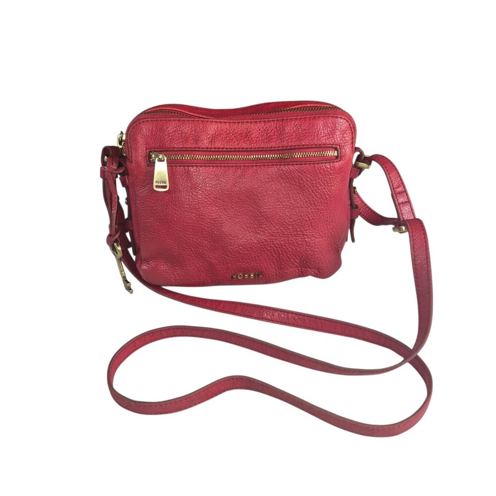 Fossil Red Pebbled Leather 'Piper Toaster' Crossbody Bag Purse 8X8